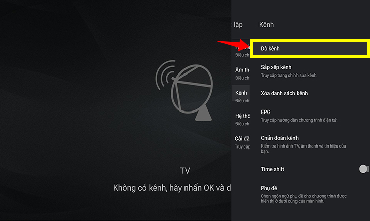 Cách dò kênh DVB-T2 trên tivi TCL