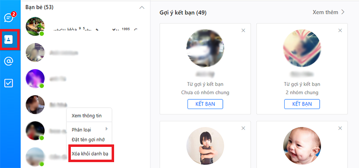 chọn xóa bạn khỏi danh bạ