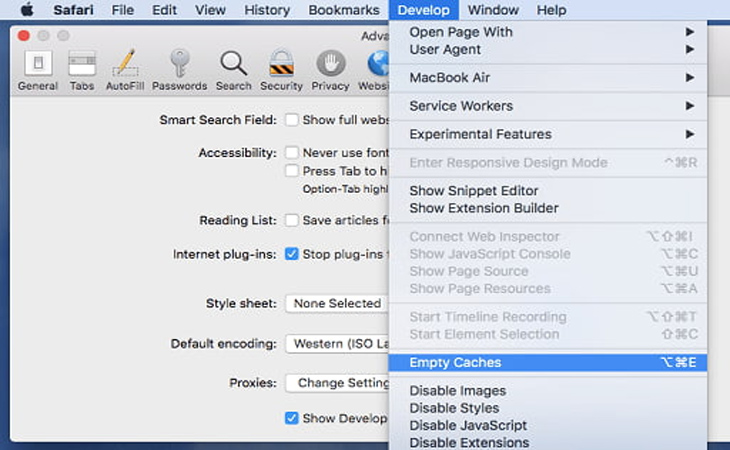 Hướng dẫn cách xóa bộ nhớ đệm cache trên MacBook giúp máy chạy nhanh hơn > Cách xóa bộ nhớ đệm trên MacBook: Trên Safari