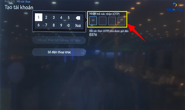 Nhập mã OTP được gửi về điện thoại