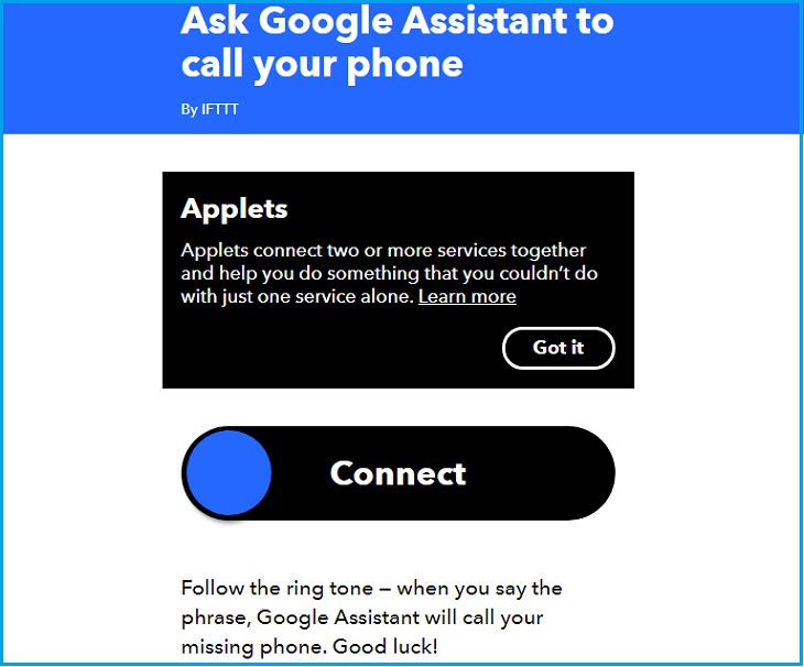 Cách sử dụng Google Home để tìm điện thoại bị thất lạc > bấm vào Connect, để nhập số điện thoại