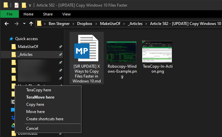 6 mẹo giúp copy file, tài liệu, ảnh nhanh hơn trên Windows > Dùng phím tắt trên chuột