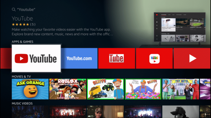 Cách sử dụng Fire TV để lướt web và xem YouTube trên tivi > thêm Youtube vào màn hình chính của Fire TV