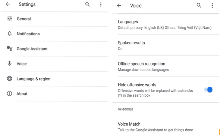 Cách cải thiện chất lượng âm thanh và nhận diện giọng nói trên Google Home > Bước 3: Chọn Settings > Google Assistant settings > Voice Match > Teach your Assistant your voice again > Nhấn Retrain