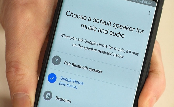 Cách cải thiện chất lượng âm thanh và nhận diện giọng nói trên Google Home > Bước 3: Chọn Settings > Devices settings > Default speaker > Pair Bluetooth speaker