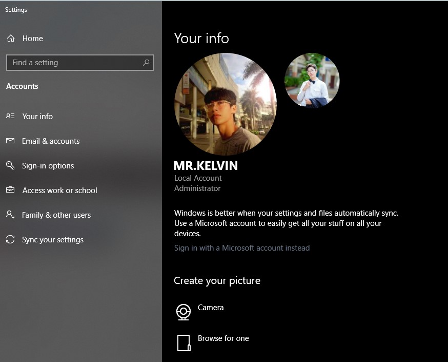 2 cách đổi ảnh đại diện, avatar trên Windows 10 > Vậy là bạn đã có thêm một bức ảnh mới