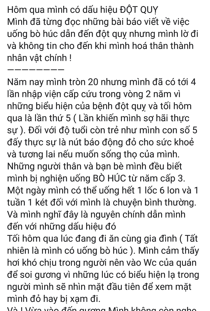 Nghiện uống bò húc, cô gái trẻ bị đột quỵ 5 lần trong vòng 2 năm Nghiện uống bò húc, cô gái trẻ bị đột quỵ 5 lần trong vòng 2 năm