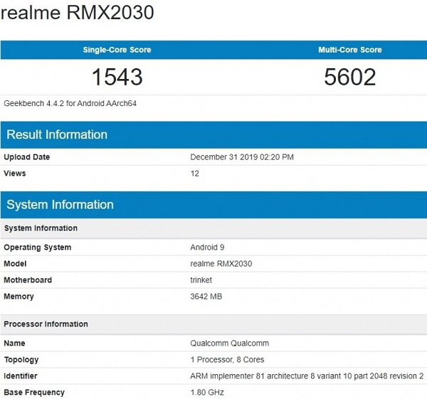Sắp ra mắt tại Việt Nam, mẫu smartphone giá rẻ Realme 5i vừa lộ điểm sức mạnh trên Geekbench