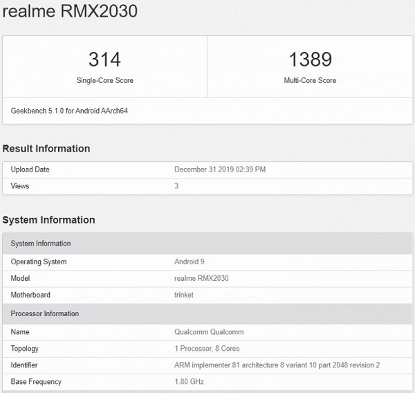Sắp ra mắt tại Việt Nam, mẫu smartphone giá rẻ Realme 5i vừa lộ điểm sức mạnh trên Geekbench