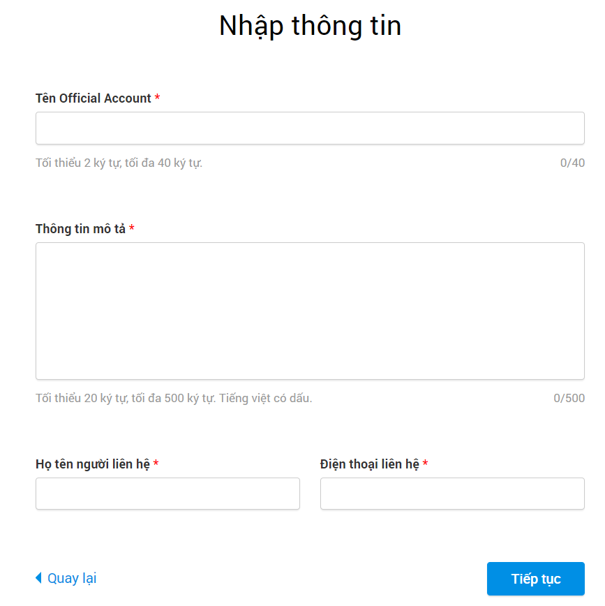 Hướng dẫn tạo Zalo Page đơn giản để bán hàng, quảng cáo > Nhập tên Zalo Page