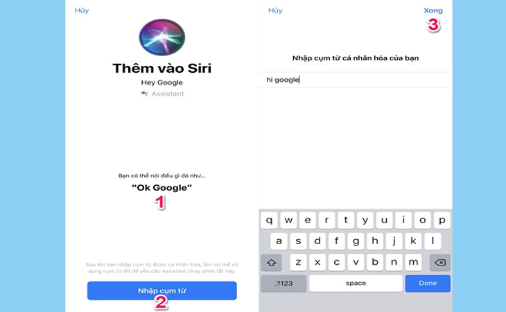 Bước 2: Trong giao diện Thêm vào Siri, cá nhân hóa câu lệnh gọi Google Assistant 