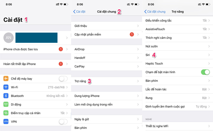 Bước 1: Mở Cài đặt > Cài đặt chung > Trợ năng > Siri