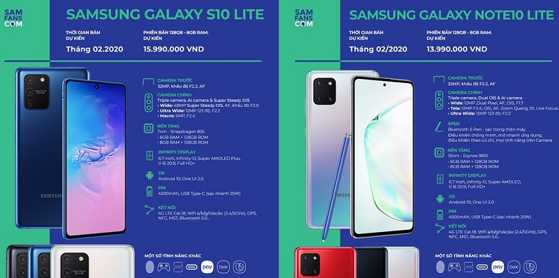 Giá bán dự kiến và ngày lên kệ của Galaxy S10 Lite và Galaxy Note 10 Lite