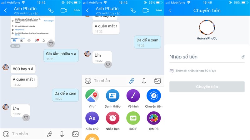 Chuyển tiền tại tin nhắn Chuyển tiền tại tin nhắn