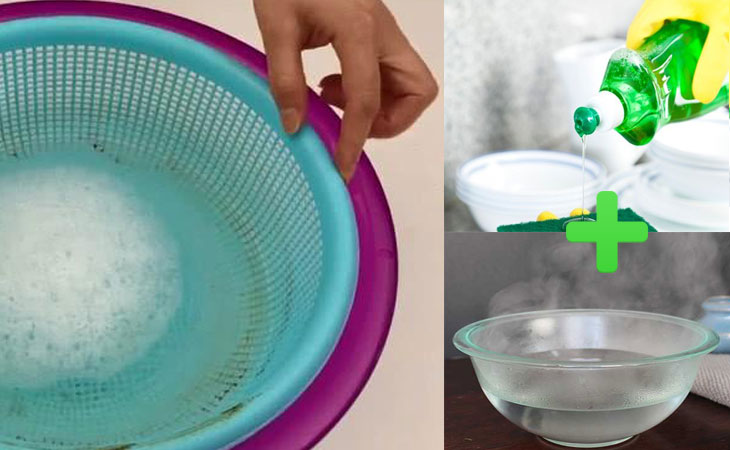 Mẹo vệ sinh rổ nhựa tại nhà vừa sạch vừa đánh bay mùi > Sử dụng nước rửa chén + nước ấm