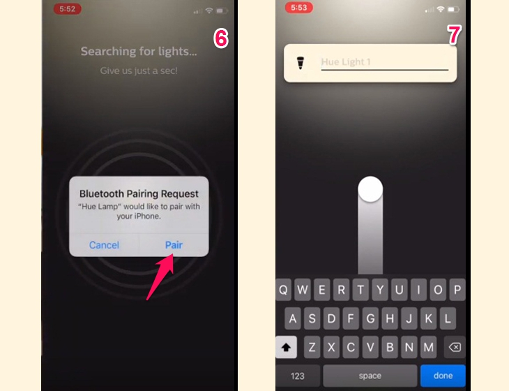 Cách kết nối nhiều đèn Philips Hue thông qua Bluetooth > Chấp nhận yêu cầu ghép nối Bluetooth