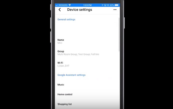 Hướng dẫn cập nhật Google Home, Home Mini, Home Max, Google Nest Hub > Nhấn phía 3 chấm góc trên phía bên phải thiết bị, chọn nút Device settings