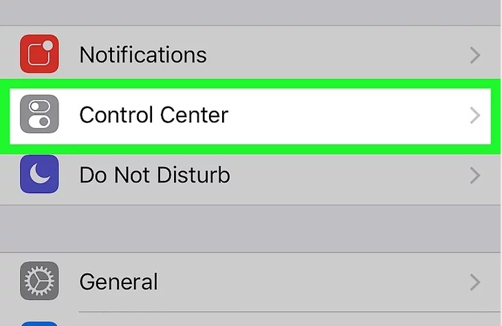 Cách sử dụng iPhone điều khiển Apple TV không cần remote > Chọn Control Center