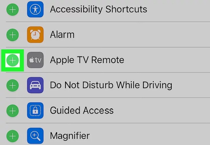 Cách sử dụng iPhone điều khiển Apple TV không cần remote > Nhấn vào dấu “ +” để thêm điều khiển, chọn Apple TV Remote.