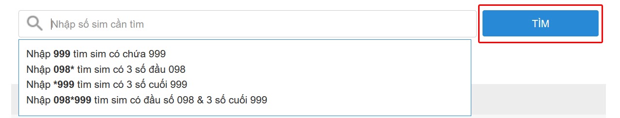Nhập số SIM cần tìm