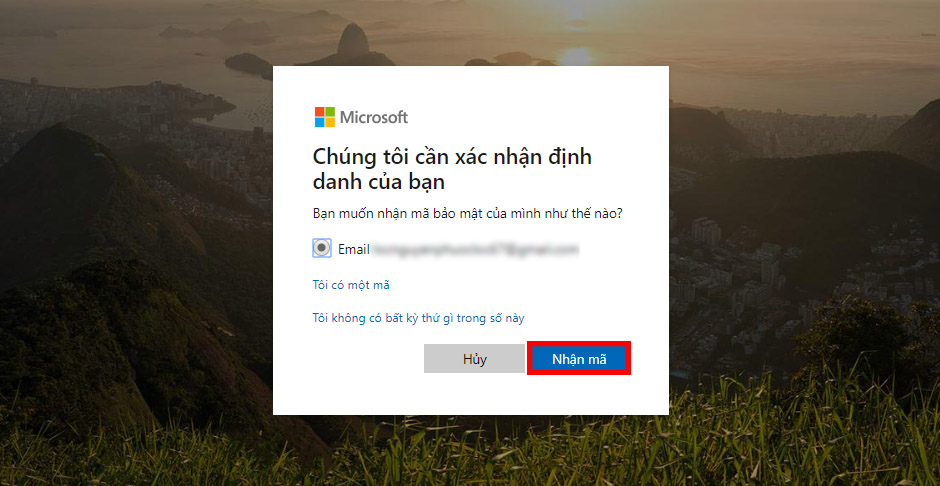 Hướng dẫn cách lấy lại, thay đổi mật khẩu tài khoản Microsoft của bạn > Nhấn vào nút nhận mã để nhận mã xác nhận được gửi qua email