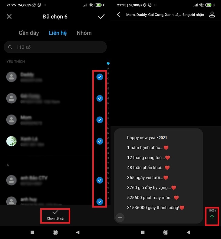 Cách gửi tin nhắn chúc tết hàng loạt