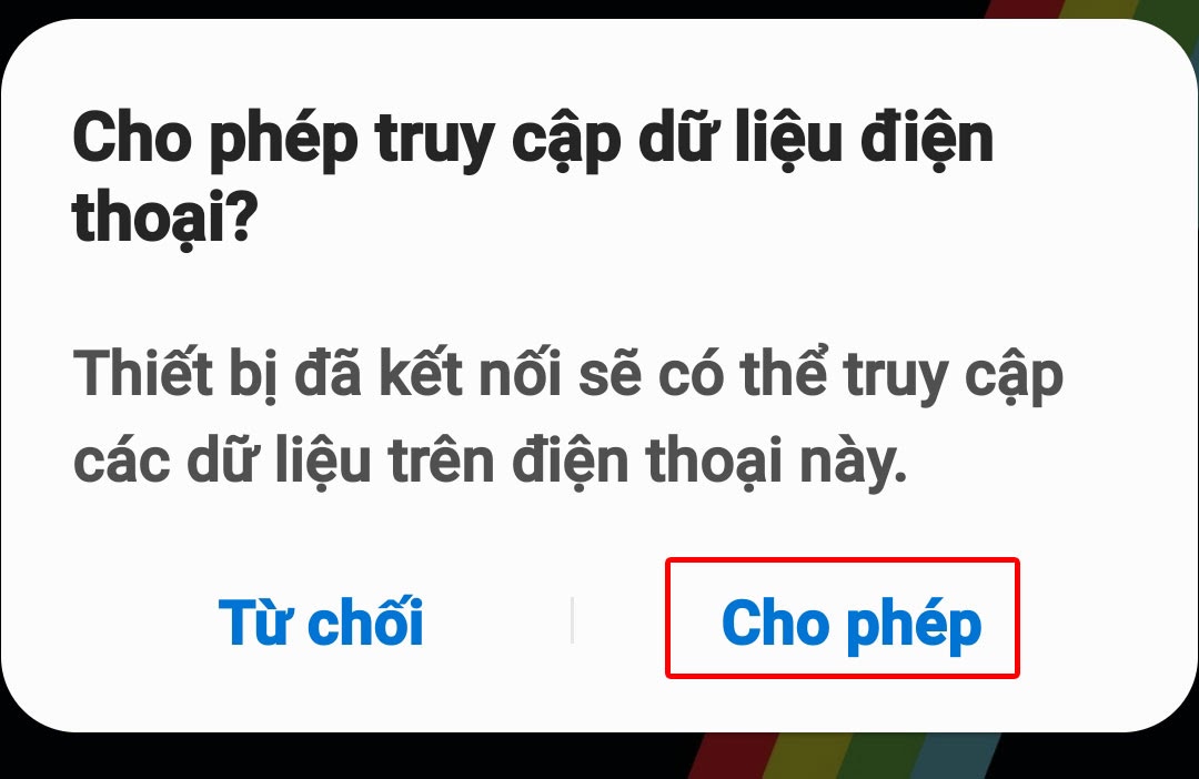 Nhấn Cho Phép trên điện thoại