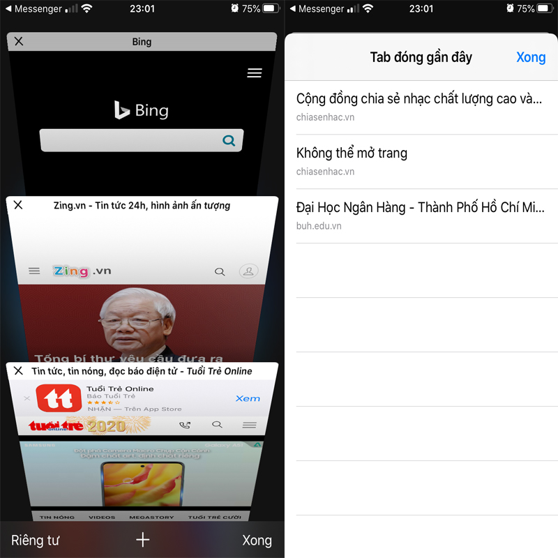 mở tab vừa đóng mở tab vừa đóng