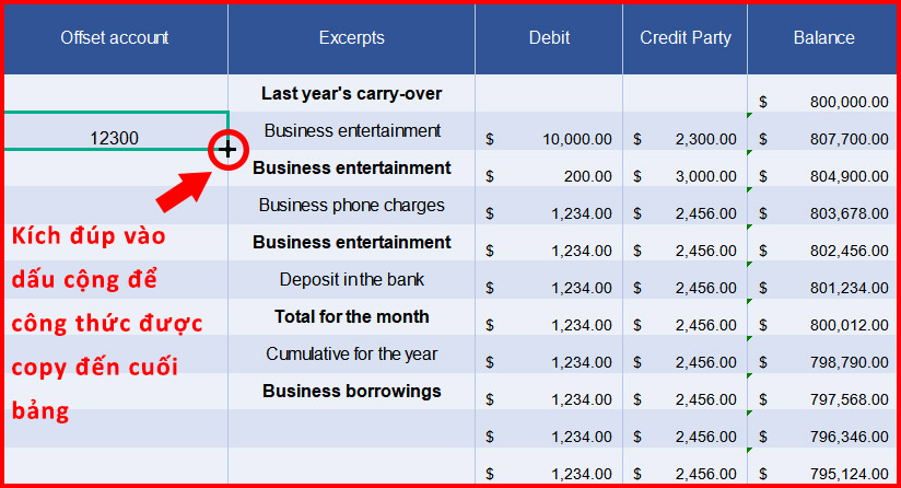 13 phím tắt cơ bản thần thánh nên biết khi sử dụng Excel, Google Sheet > Kích đúp vào dấu cộng để công thức được copy đến cuối bảng