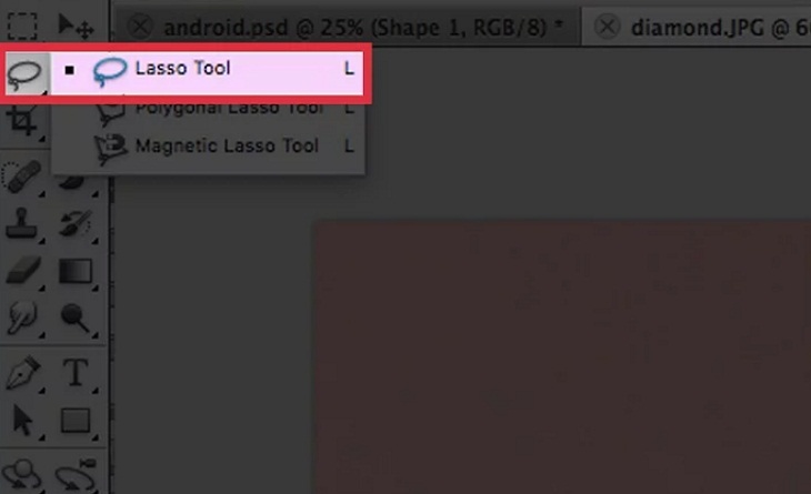 Nhấp chọn công cụ Lasso trong hộp công cụ phía bên trái.