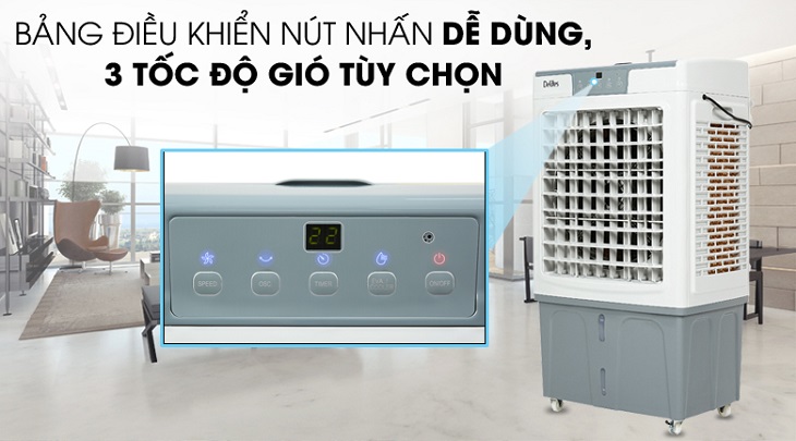 Quạt điều hòa Delites DEL-AC45AR sở hữu 3 tốc độ gió tùy chỉnh phù hợp