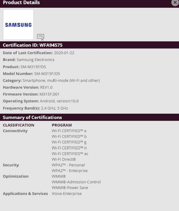 Samsung Galaxy M31 vừa được Liên minh Wi-Fi chứng nhận, sẽ sớm trình làng vào tháng hai tới?