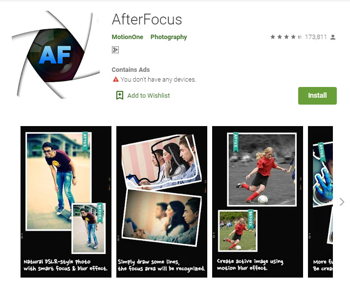 Ứng dụng AfterFocus trên CH Play