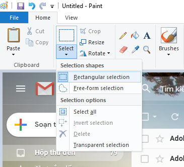 Tại tab Home, chọn Select > Rectangular Selection