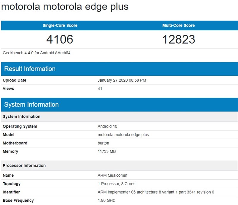 Motorola Edge Plus lộ cấu hình trên Geekbench