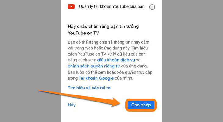 Chọn mục Cho phép