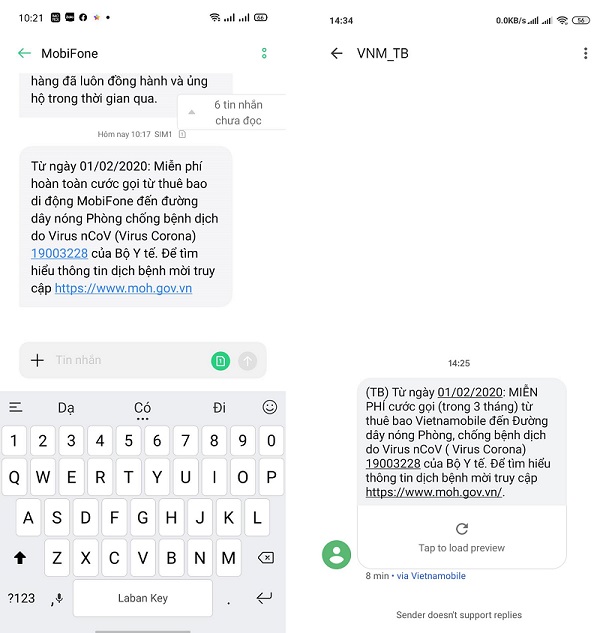Các nhà mạng hiện đang miễn phí cước gọi đến Bộ Y tế