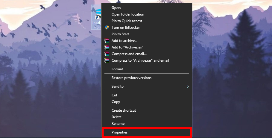 Hướng dẫn cách gắn ổ đĩa lên thanh taskbar trên Windows 10 > Nhấp phải chuột vào Shortcut và chọn Properties