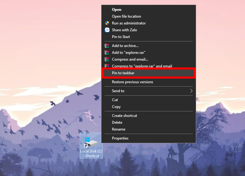 Hướng dẫn cách gắn ổ đĩa lên thanh taskbar trên Windows 10 > Nhấp chuột phải vào ổ đĩa và chọn Pin to taskbar