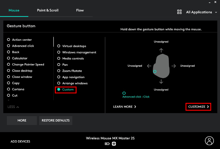 Tùy chỉnh tính năng cho nút Đa nhiệm/cử chỉ - Chuột không dây Logitech MX Master 2S Đen