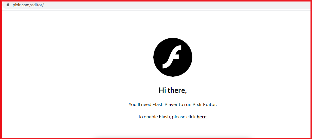giao diện trang web Pixlr khi chưa tắt quảng cáo và bật Flash