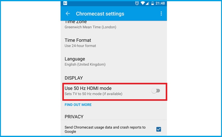 16 cách sử dụng và mẹo hay với Google Chromecast bạn nên biết > Cài đặt chế độ HDMI 50 Hz