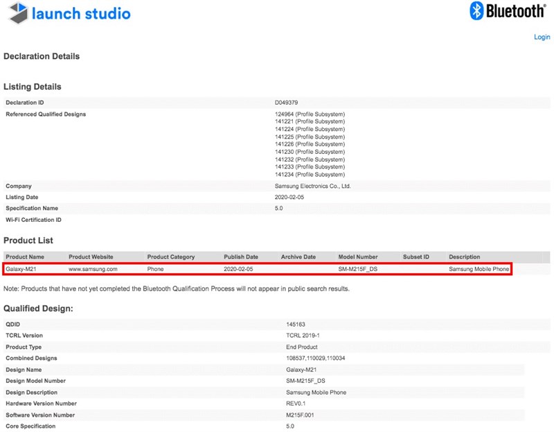 Sau Galaxy M31, đến lượt Samsung Galaxy M21 đạt chứng nhận tại Bluetooth SIG