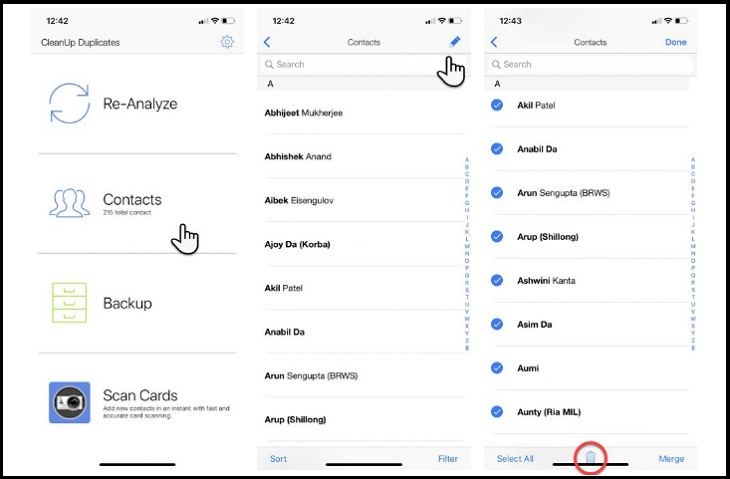 Cleanup Duplicate Contacts xóa điện thoại trên iphone