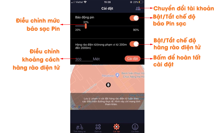 Hướng dẫn sử dụng Kết nối app Yadea Travel với xe điện - Cài đặt an toàn