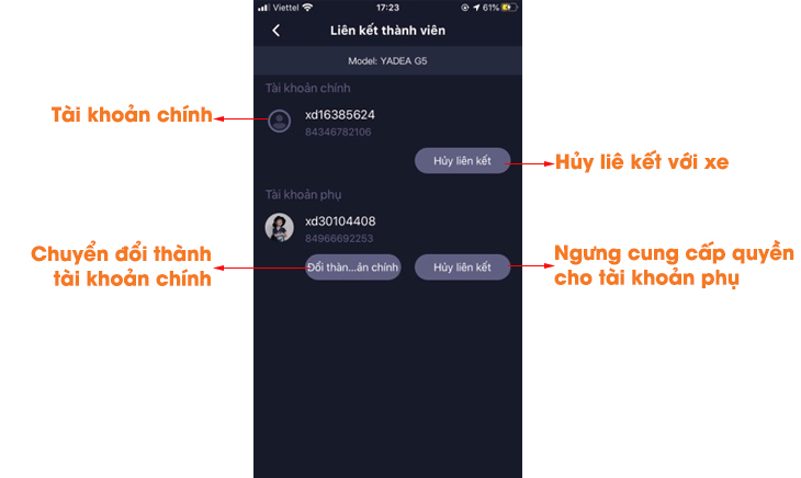Hướng dẫn sử dụng Kết nối app Yadea Travel với xe điện - Chuyển đổi tài khoản