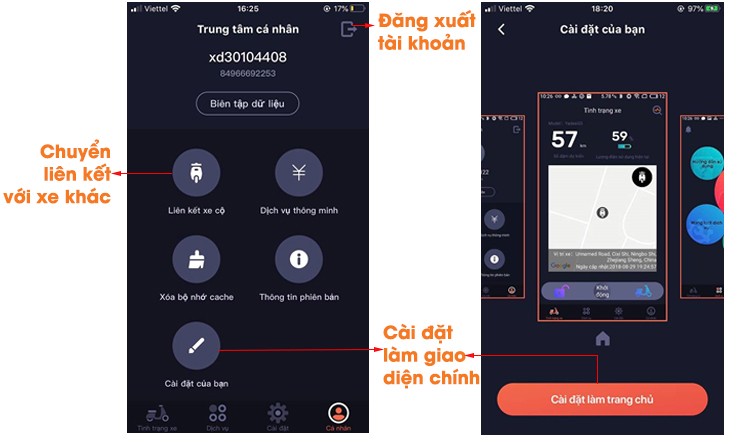 Hướng dẫn sử dụng Kết nối app Yadea Travel với xe điện - Thiết lập cá nhân