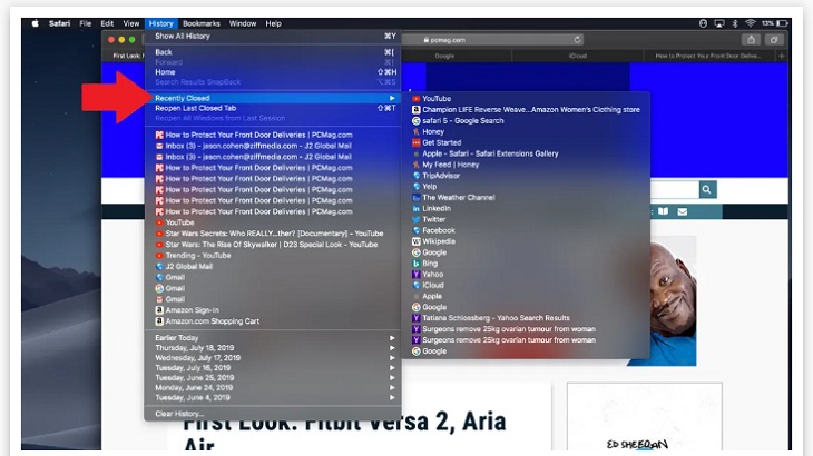 21 mẹo tăng trải nghiệm duyệt web khi sử dụng Safari trên macOS > Theo dõi các tab đã đóng gần nhất