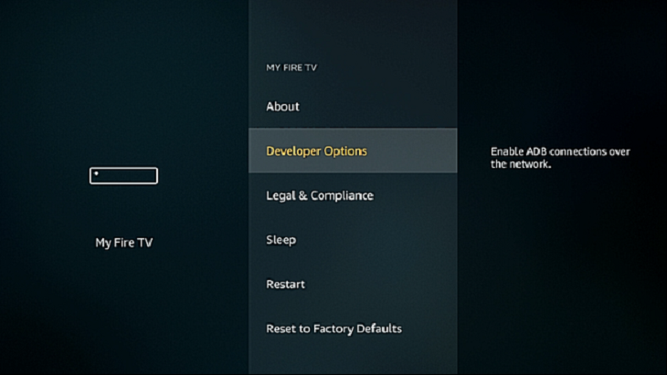 Hướng dẫn cách jailbreak Amazon Fire stick > Chọn Developer Options.