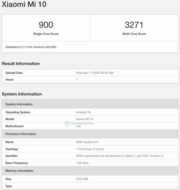 Xiaomi Mi 10 xuất hiện trên Geekbench với chip Snapdragon 865, hộp bán lẻ cũng bị rò rỉ